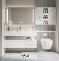 Floating Bathroom Vanity with Sink, Solid Wood Bathroom Vanity Set, Smart Defogging Mirror & Induction Side Cabinet & Large Storage - Elegant Bathroom Vanities (White,56IN)