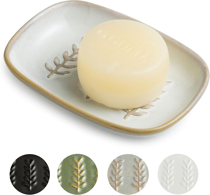 Soap Dish Bar Cleaner Dish for Shower, Ceramic Soap Dishes for Bar Shampoo or Sponge, Shower Soap Dish Soap Saver Tray for Bathroom Kitchen Sink, Easy to Clean