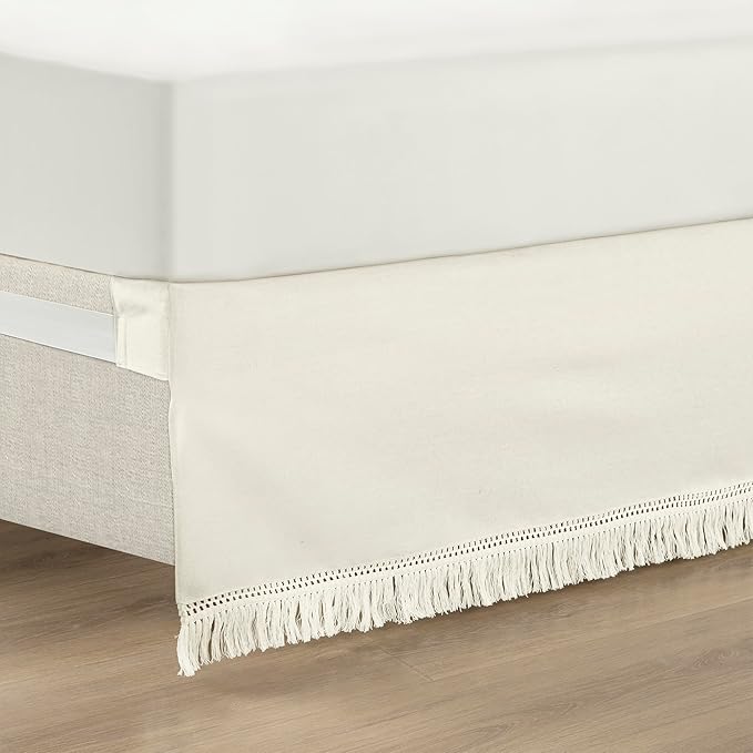 Lush Decor Boho Fringe 15-Inch Tailored Drop Easy Fit Bedskirt, King, Off-White