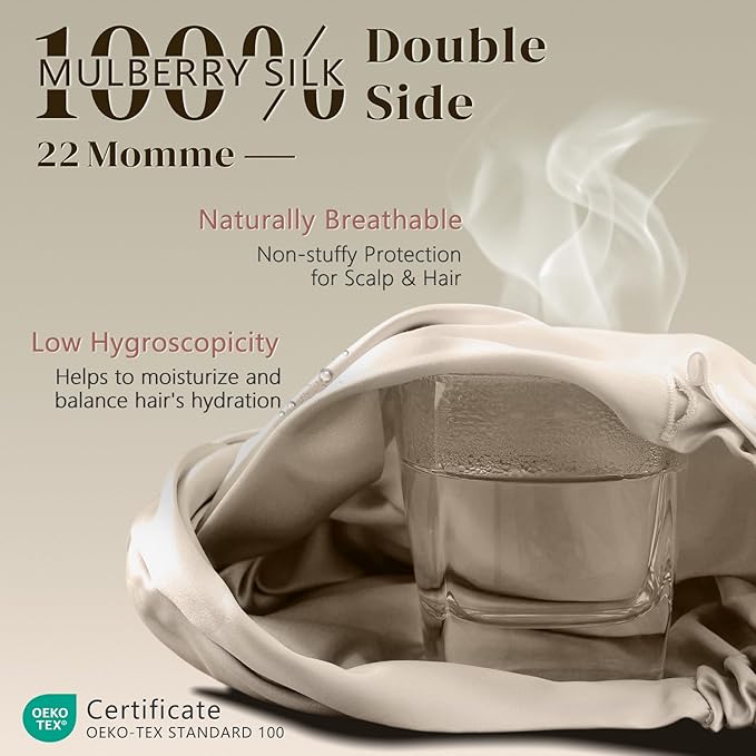 ZIMASILK 22 Momme 100% Mulberry Silk Bonnet for Sleeping & Women Hair Care, Highest Grade 6A Silk Hair wrap for Sleeping with Premium Elastic Stay On Head (1Pc, Taupe)