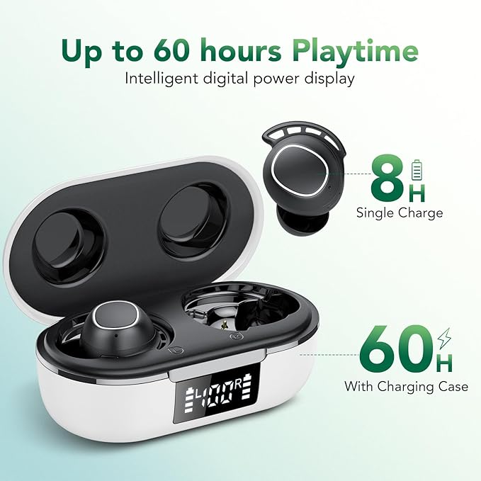 Tiksounds Ear Buds Mini Wireless Earbuds, Bluetooth 5.3 Headphones Bass Stereo, 60H Playtime Noise Cancelling Earbuds with 4 Mic, IP8 Waterproof Lightweight