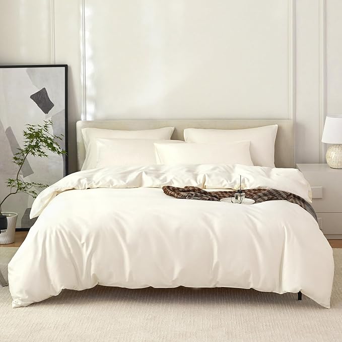 Cream White Duvet Cover King Size 3 Piece-100% Egyptian Cotton Duvet Cover Set ，1600 Thread Count -Extra Soft Bedding Set(104x90 inches)