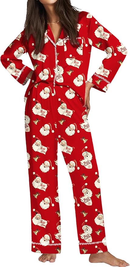 Ekouaer Satin Pajama Set for Women Silky Sleepwear Long Sleeve Top and Pants Button Down Pjs Lounge Set