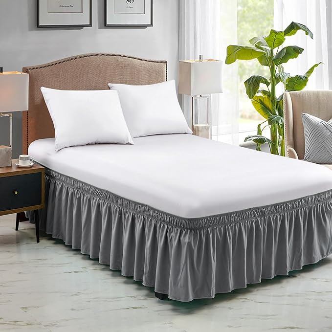 FreshCulture Elastic Bed Skirt - Full Size, 15-Inch Drop, Hotel Quality Dust Ruffle (Dark Grey)