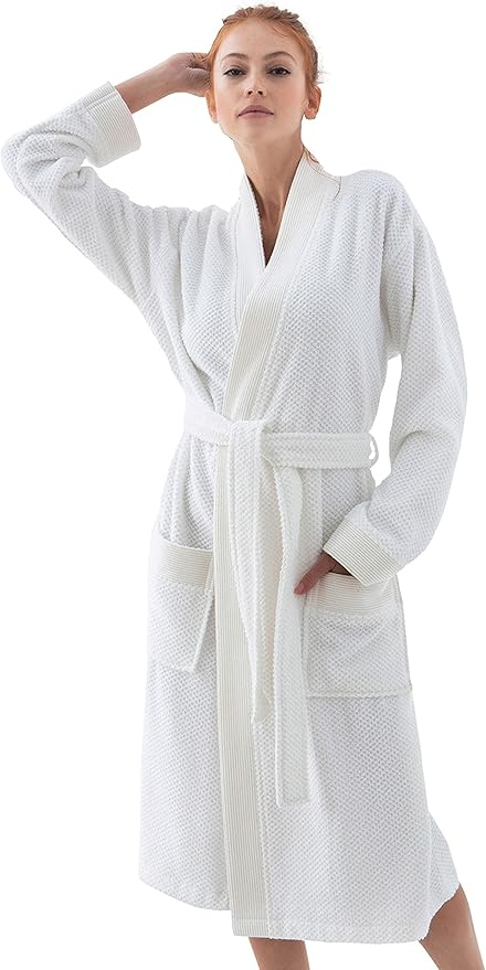 SEYANTE Organic Turkish Cotton Terry Hooded Kimono Bathrobe, Robe for Women
