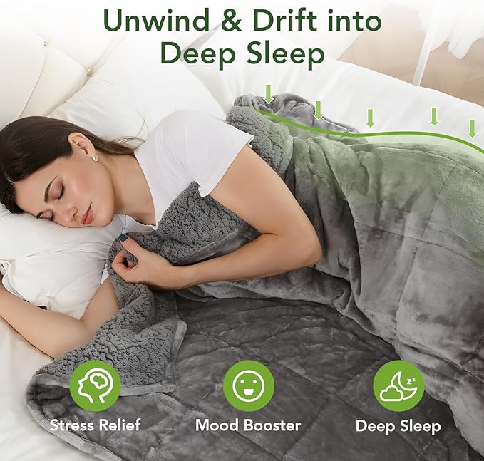 Sivio Weighted Blanket for Adult, 15 lbs Sherpa Heavy Blanket with Soft Flannel Reversible, Queen Size, Extra Warm Cozy Fluffy Weighted Blanket, 60x80 Inches Dual Sided Grey
