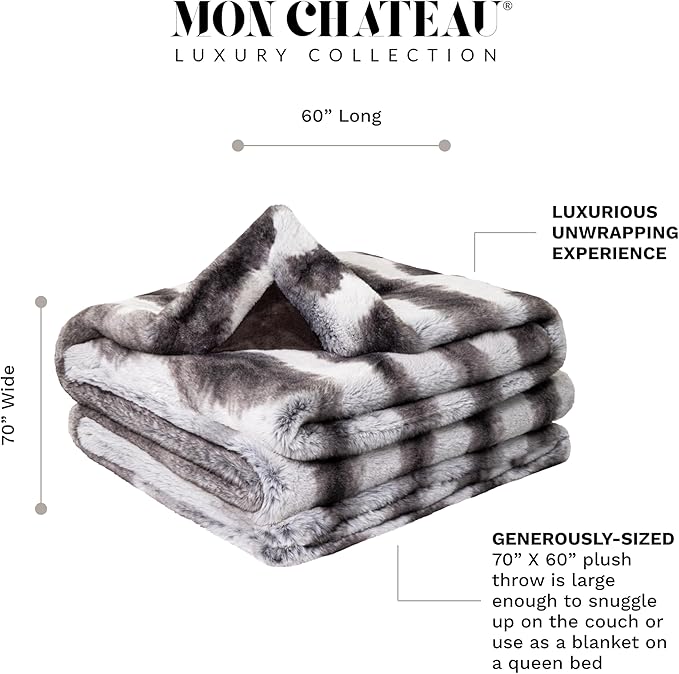 Mon Chateau 60" x 70" Embrace Foldover Faux Fur Throw, Plush Throw with 6cm Foldover for Couch, Sofa, or Bed, Ultra Soft Blanket for Sleeping or Home Decor, Meadow Loom