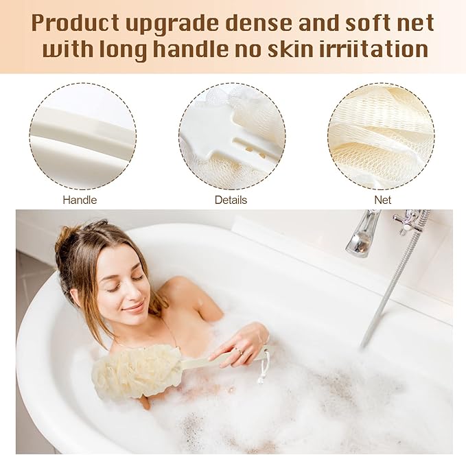 2Pack Back Scrubber for Shower，PIPUHA Loofah Sponge Shower Brush Using Body Exfoliating with Long Handle, Loofah on a Stick for Men Women, Bathing Accessories for Body Brushes (Red and Red)