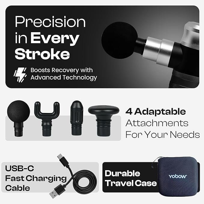 The Therapeutic Mini Massage Pistol with Portable Carrying Case, 4 Massage Speeds, 6 Colors | Fast USB Type C Charging | Massage Tool for Pain Relief | Stylish and Powerful Massage Gun