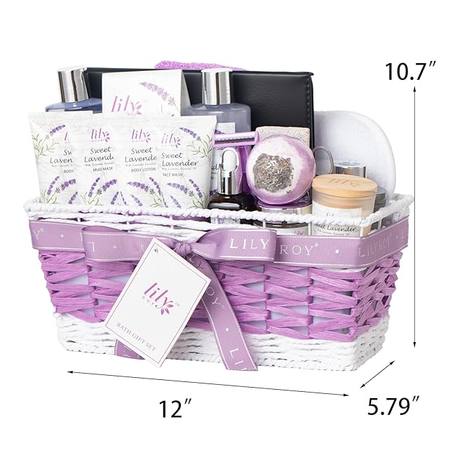 Lavender Spa Gift Set for Women - 22 Piece Luxury Bath & Body Basket with Bath Bomb, Lotion & Shower Gel | Birthday Gifts, Mothers Day Gifts, Christmas Gifts