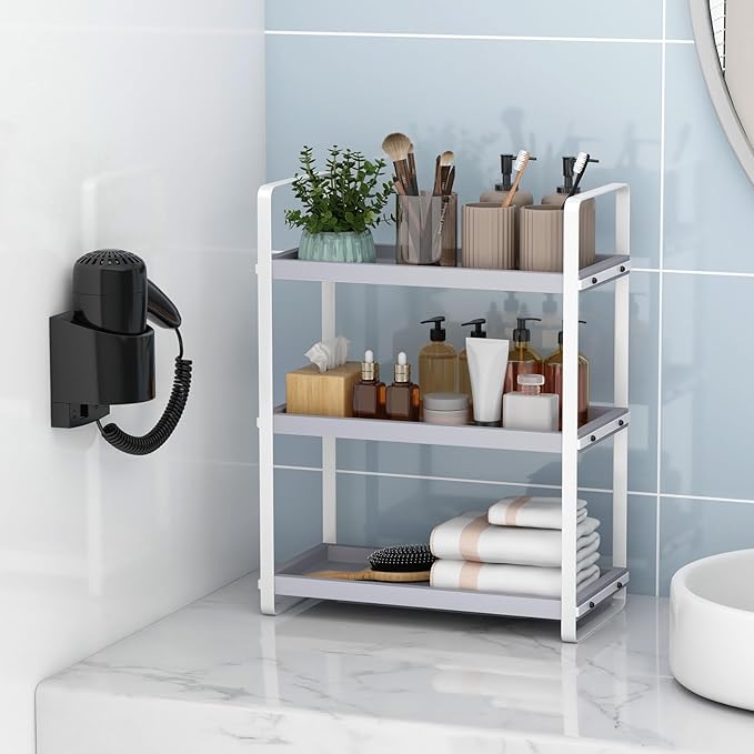Bathroom Counter Organizer,Bathroom Countertop Organizer,Counter Shelf,Countertop Storage,Organization and Storage,Makeup Shelf,Sink Caddy(Grey 3 Tier)