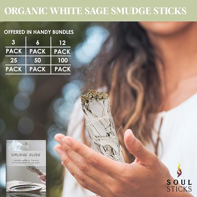 SOUL STICKS 4 Inch 100 Pack Organic White Sage Smudge Smudging Sticks | Cleansing and Negative Energy, Good Energy Meditation & Smudging Rituals | Sustainably Sourced California White Sage Bundle