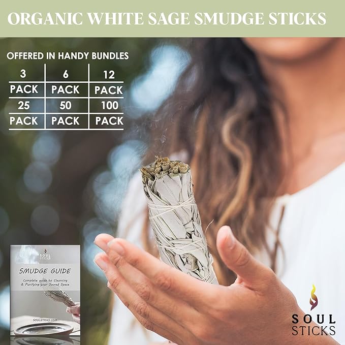 SOUL STICKS 4 Inch 25 Pack Organic White Sage Smudge Smudging Sticks | Bulk Quantities for Home Cleansing, Good Energy Meditation & Smudging Rituals | Sustainably Sourced California White Sage Bundle