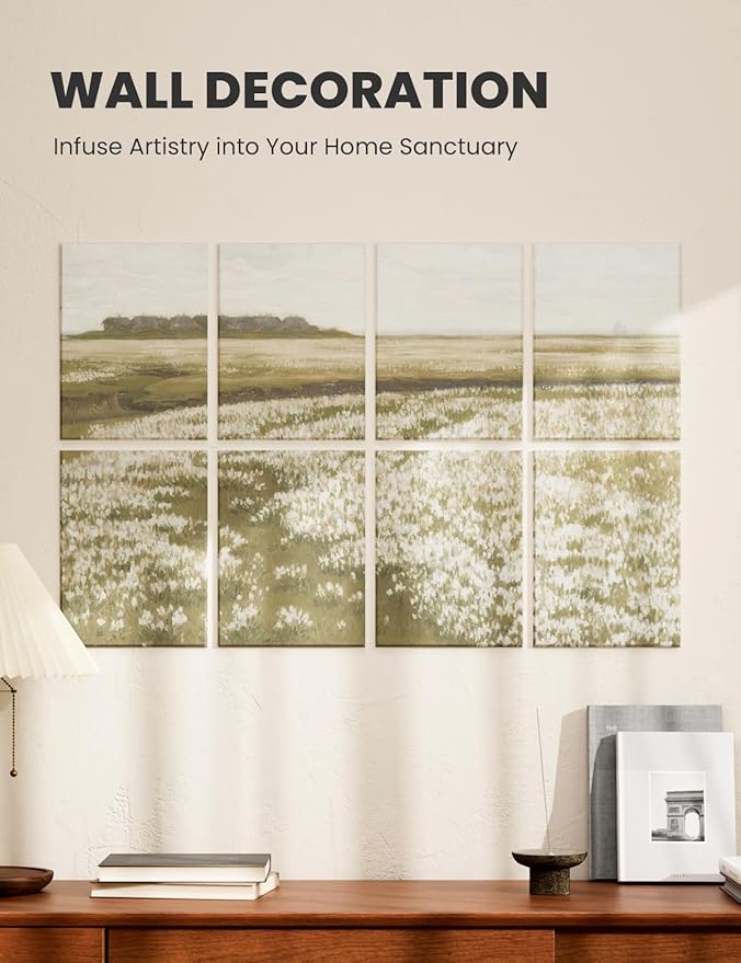 Wall Art Acoustic Panels,47''X31''Soundproof Wall Panels-8-Pack with 50 Adhesive Tabs, Panels for Living Room and Recording Studio, Offices-A Vast Summer Landscape
