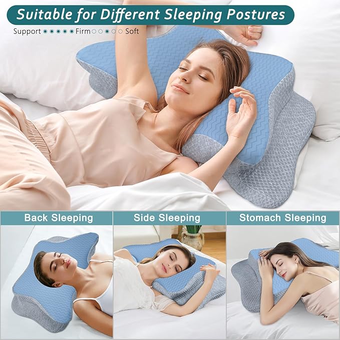 Cervical Pillow for Neck Pain Relief, Memory Foam Pillow, Ergonomic Contour Bed Pillow, Soft for Side Sleep Stomach Sleeping and Back Sleepers