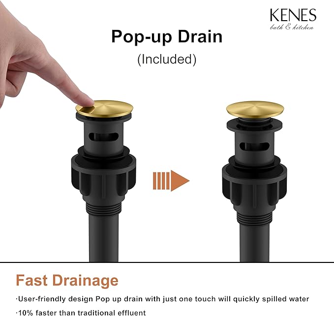 KENES Brushed Gold Widespread Bathroom Faucet 3 Hole Bathroom Sink Faucet Gold Two Handle, 8-Inch 3 Pieces Bathroom Vanity Faucet with Pop Up Drain & Supply Lines, KE-9050-4-P
