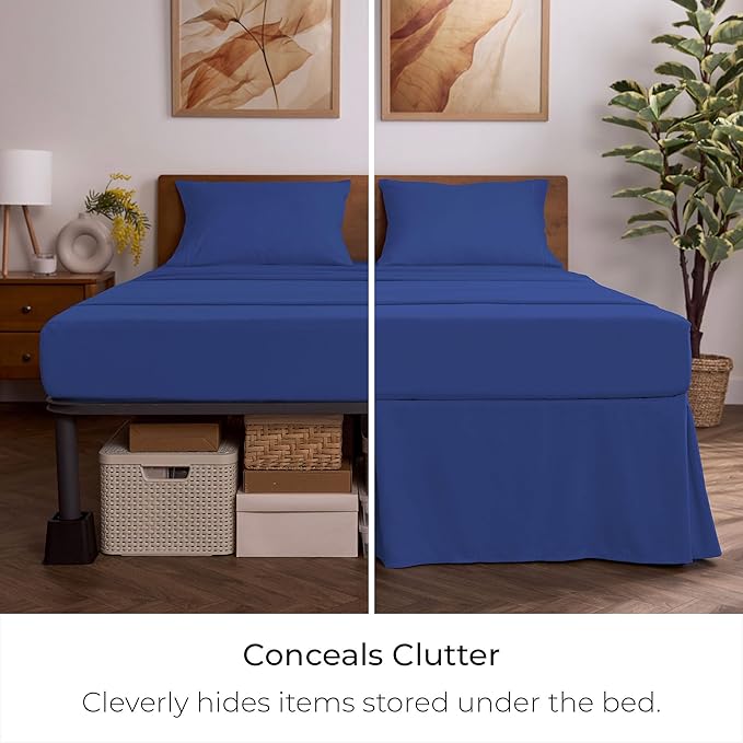 Mellanni Bed Skirt Queen Size - Bed Skirting - 15-Inch Tailored Drop Pleated Dust Ruffle - Hotel Luxury Bedding - Wrinkle, Fade, Stain Resistant - 1 Bedskirt (Queen, Royal Blue)