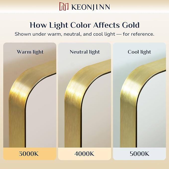 Keonjinn Gold Bathroom Mirrors for Wall 20 x 30 Inch Rounded Rectangle Gold Vanity Mirror, Brushed Brass Mirror with Metal Frame, HD Tempered Glass, Decorative Farmhouse Mirror(Horizontal/Vertical)