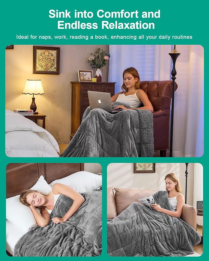 Super Fuzzy Soft Sherpa Fleece Weighted Blanket, 15 lbs Dual Sided Fluffy Heavy Weighted Blankets for Adults - No Bunching with Double Layers of Soft Inner Lining (48"x 72", 15 Pounds)