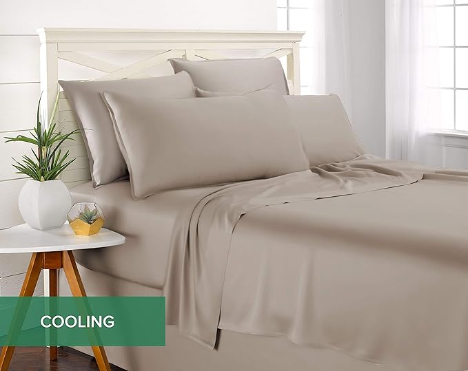 King Sheets by Pure Bamboo, Genuine 100% Organic Viscose Derived from Bamboo Bed Sheet Set, Luxuriously Soft & Cooling, Double Stitching, Lifetime Quality Promise (King, Sand)