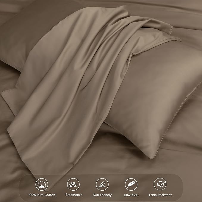 MooMee Duvet Cover Set 100% Extra Long Staple Cotton 600 Thread Count Silky Sateen Smooth Luxury Soft Breathable Durable Hotel Quality Bedding, 3 Pieces (Mocha Brown, King 104"x90")