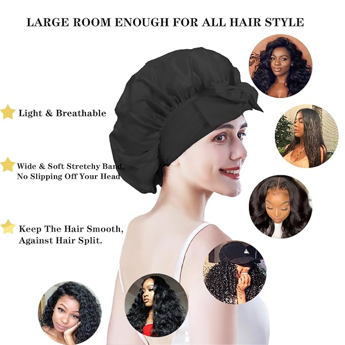 Cocheng Mulberry Silk Bonnet for Sleeping Adjustable Silk Bonnet for Curly Hair,Silk Hair Cap for Sleeping with Wide Tie Band Large & Breathable Bonnets for Women