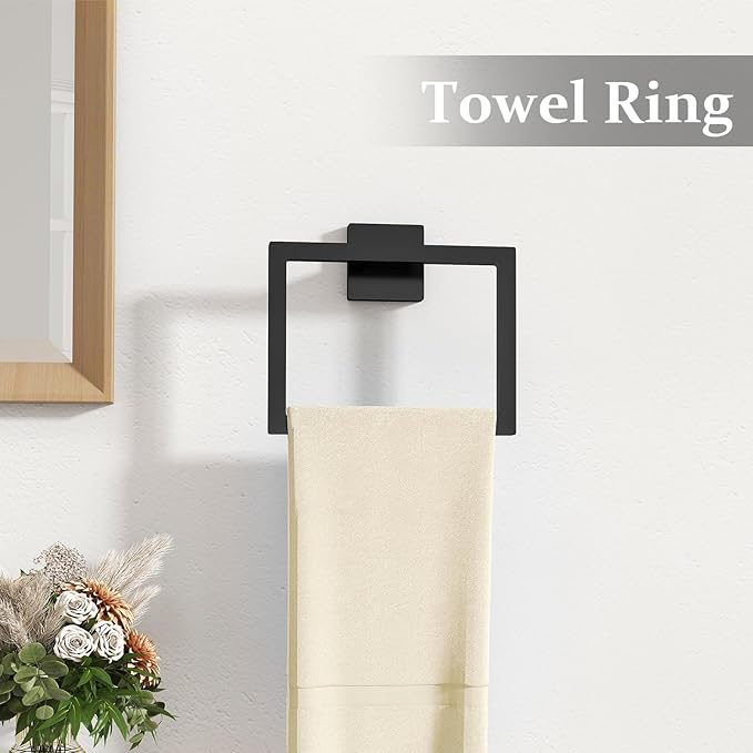 10-Piece Matte Black Bathroom Hardware Accessories Set, 24 inch Towel Bar, Stainless Steel Towel Racks for Bathroom, Bath Towel Bar Set Wall Mounted