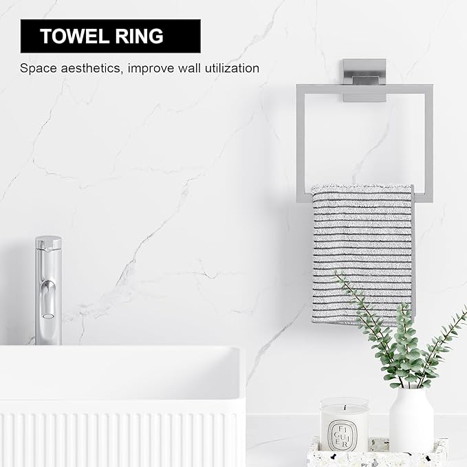 5-Pieces Brushed Nickel Bathroom Accessories Set, 23.6 Inch Bath Towel Bar Set, Stainless Steel Bathroom Hardware Set, Towel Racks for Bathroom Wall Mounted.