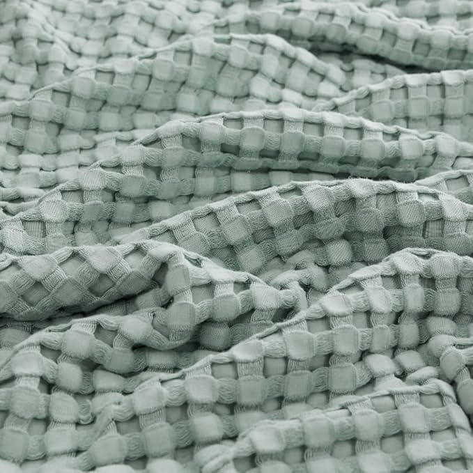 Bedsure Cooling Cotton Waffle Full Size Blanket - Lightweight Breathable Blanket of Rayon Derived from Bamboo for Hot Sleepers, Luxury Throws for Bed, Couch and Sofa, Mint Green, 80x90 Inches