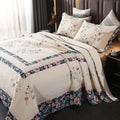 Quilt Set Floral Leaves 3D Embroidery Pattern 3 PCS Cotton Reversible Quilted Embroidered Decorative Bedspreads Coverlet Set, Lightweight &Soft Queen Size Beige Bedding Coverlet for All Season