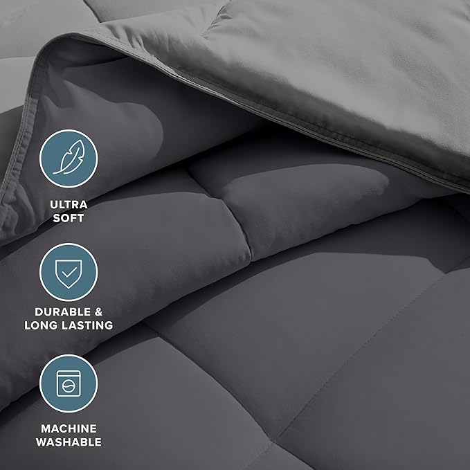 Bare Home Full Comforter - Reversible Colors - Goose Down Alternative - Ultra-Soft - Premium 1800 Series - All Season Warmth - Bedding Comforter (Full, Grey/Forged Iron Grey)