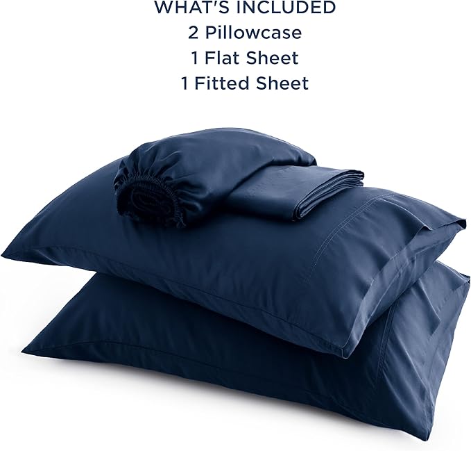 Bedsure California King Sheet Sets, Cooling Sheets for Hot Sleepers, Rayon Derived from Bamboo, Breathable & Soft, Deep Pocket Up to 16 Inches, Hotel Luxury Silky Bedding, Navy