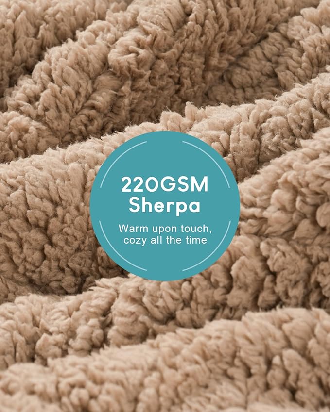 Cottonblue Weighted Blanket 15lbs Queen Size for Adults - Plush Cozy Sherpa Weighted Blanket for a Better Night's Sleep, Luxurious Jacquard Decor Blanket for Bed Sofa Couch, 60x80 Inches,Khaki