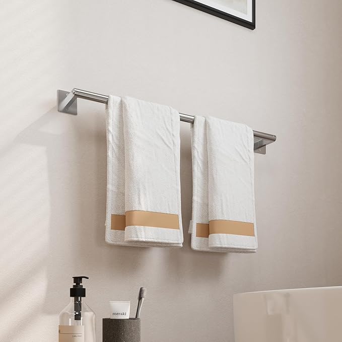 USHOWER Brushed Nickel Towel Bar, 24 Inch Towel Racks for Bathroom Wall Mounted, Heavy Duty Stainless Steel Towel Holder, Easy Installation (Total Length 26 Inch)