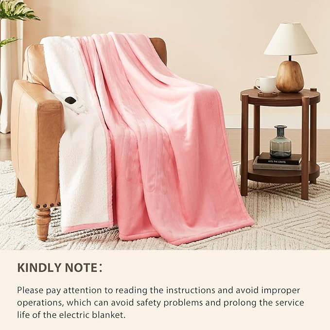Homemate Electric Heated Blanket Full Size - 72"x84" Heating Blanket Full Size 1/2/4/6/8 Hours Auto-Off 10 Heat Level Over-Heat Protection Flannel Sherpa ETL Certification
