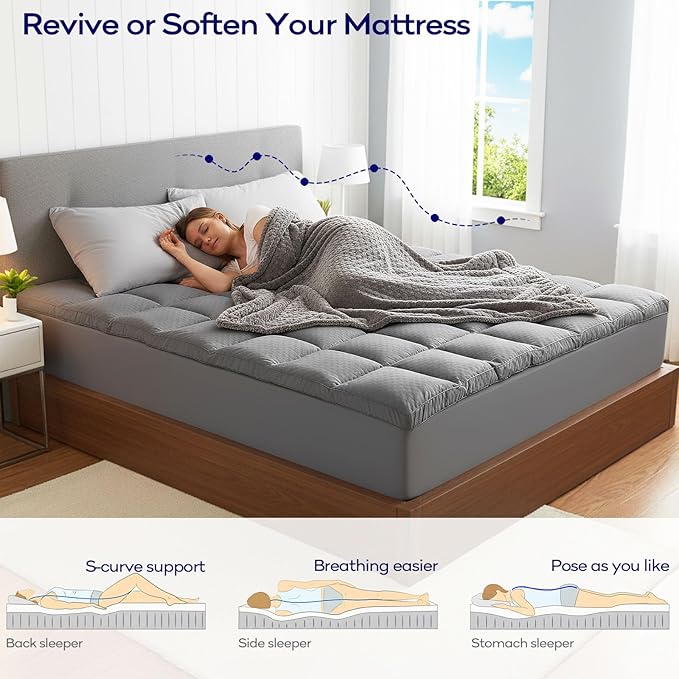 OLANLY Dual-Layer 4 Inch Twin Size Memory Foam Mattress Topper for Back Pain, 2 Inch Cooling Pillow Top Mattress Pad Cover and 2 Inch Gel Memory Foam Topper, Deep Elastic Pocket, Grey