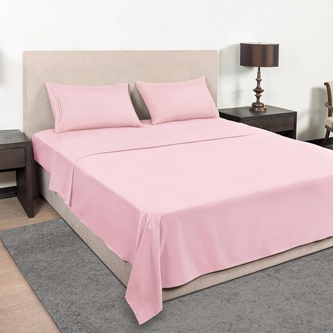 Mejoroom Twin Sheet Set - Hotel Collection Twin Sheets - Bedding Sheets & Pillowcases with Deep Pocket Fitted Sheet, Breathable, Wrinkle & Fade Resistant - 3 Piece(Blush Pink)