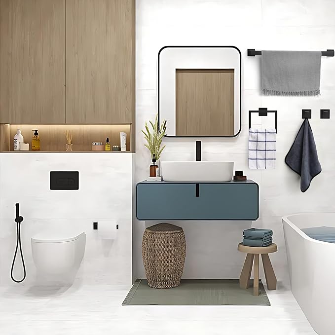 5 Pieces 23.6-Inch Bathroom Hardware Accessories Set,Black TStainless Steel Bathroom Hardware Set,Bath Towel Bar Kit