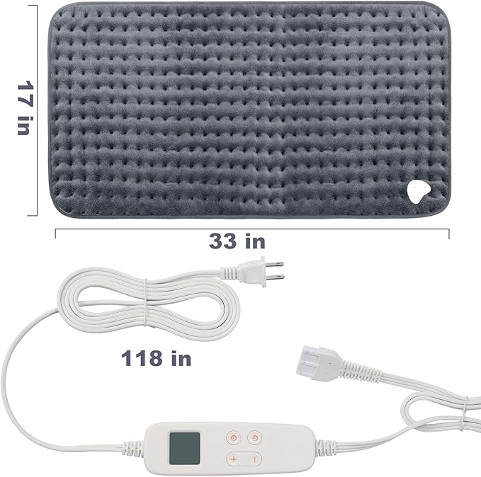 Heating Pad for Back Pain and Cramp Relief, Extra Large 17" x 33" Size Electric Heating Pad for Shoulder Neck Pain with 6 Temperature Level and 6 Timer Settings Auto Shut Off