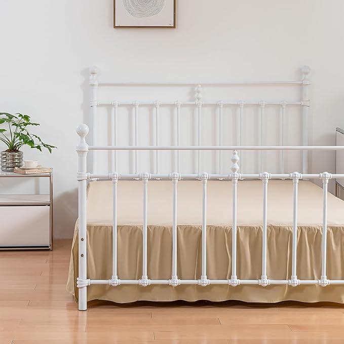 Bed Skirt, Full Size Ruffled Bed Skirt with Split Corners, 14 Inch Drop Dust Ruffle Bed Skirt with Platform, Full -14 Inch, Light Camel