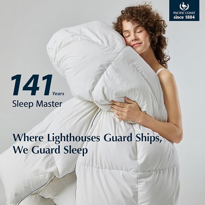 Pacific Coast Goose Feather Down Comforters Queen Size, 100% Cotton Extra Fluffy White Duvet Insert, Soft, Breathable, All Season Hotel Luxury Bedding Comforters, 8 Corner & Center Loops (90"x90")