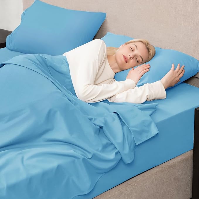 Mejoroom California King Size Sheet Set - Soft Microfiber Bed Sheets,Deep Pocket Fitted Sheet, Breathable, Wrinkle & Fade Resistant - 4 Piece（California King, Denim Blue