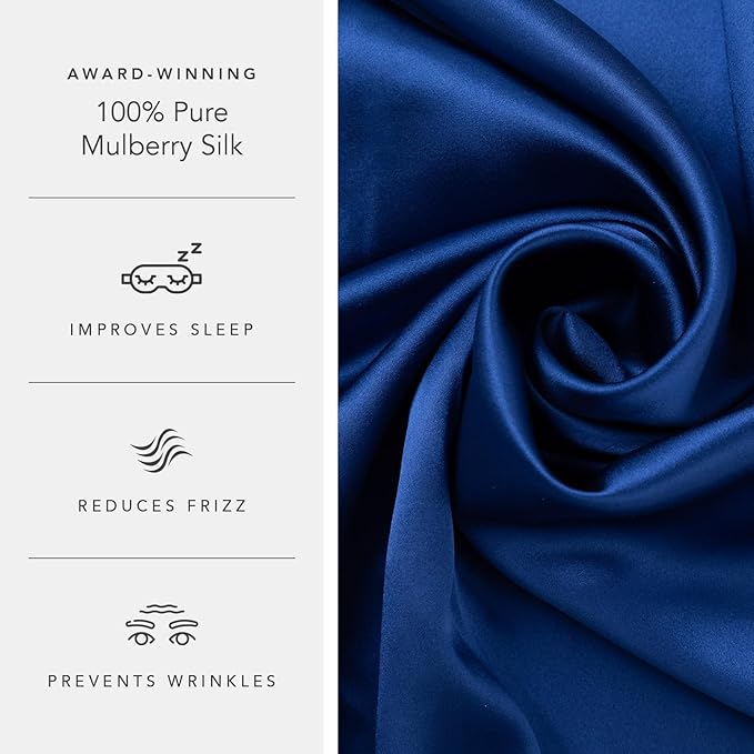 Fishers Finery 25mm 100% Pure Mulberry Silk Pillowcase (Navy Standard 2 Pack)