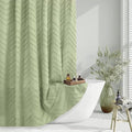 Green Boho Shower Curtain - 72 x 84, Tufted Chevron Textured Striped Fabric, Modern Minimalist for Bathroom