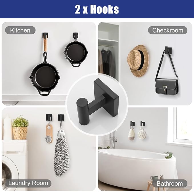 TNOMS 5 Pieces Matte Black Bathroom Hardware Set Black Towel Bar Set for Bathroom SUS304 Stainless Steel Wall-Mounted Towel Racks Set 23.6 Inch