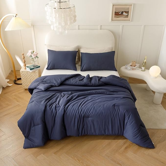 ROSGONIA Twin/Twin XL Comforter Set for College Boys Girls Navy Blue, 1 Blue Comforter & 1 Pillowcase, Lightweight Kids Comforter Soft Dorm Bedding