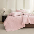 QSH 3PCs Blush Ruffled Quilt Queen Size (90"x98"),Stonewashed Cotton Quilt Set,Ultra Soft Lightweight Crinkled Bedspread Coverlet Queen Shabby Farmhouse Chic Bedspreads Bed Set with Pillow Shams