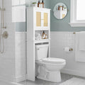Over The Toilet Storage Cabinet, Behind Toilet Bathroom Organizer with Adjustable Shelves, Above Toilet Organizers with Rattan Door, Space Saver for Restroom, Bathroom, Laundry