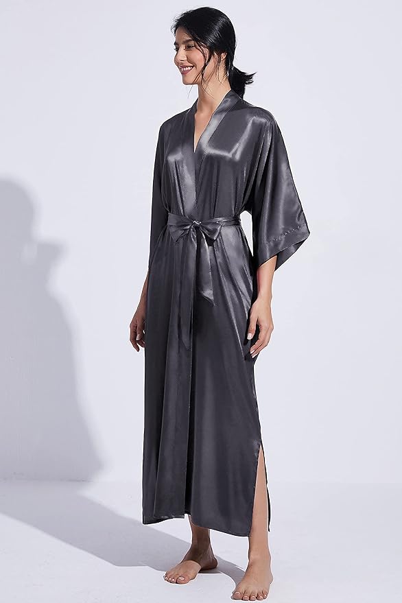 PRODESIGN Satin Kimono Robe Women Long Silky Kimono Bathrobe Sleepwear Wedding Bridesmaid Robe