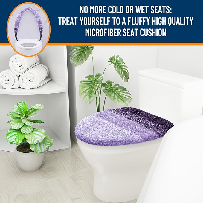 OLANLY Soft Microfiber Bathroom Toilet Lid Cover, Machine Washable Covers, 17.5x15, Stays in Place Rubber Backing, Fits Most Round, Elongated and Oblong Lids, Accessories Decor, Violet